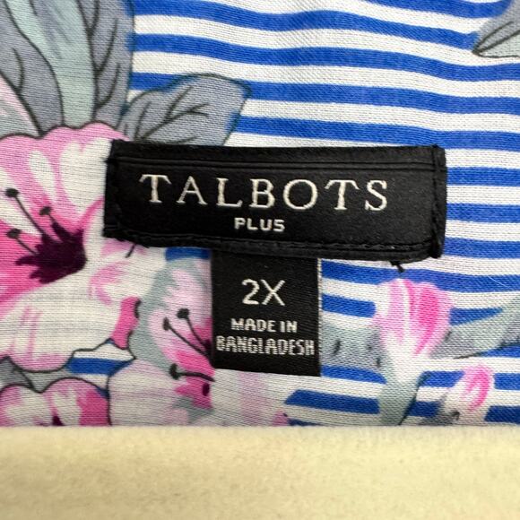 Talbots Women Blouse Top Size 2X 100% Cotton Floral Lightweight Classic Blue - Picture 2 of 8